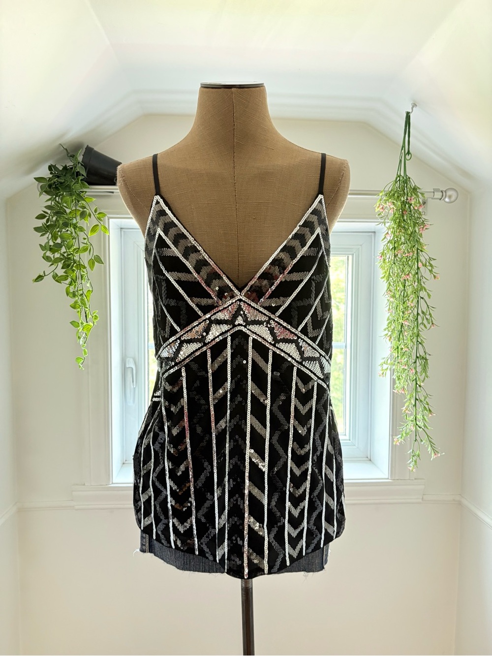Express Black Sequin Strappy Tank